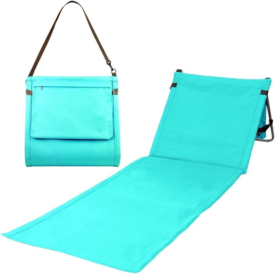 Portable Beach Mat Lounge Chair with Adjustable Backrest and Tote - Blue