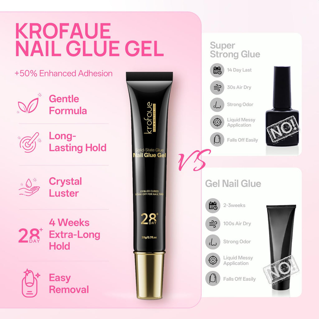 Solid Nail Glue Gel 2X20G UV LED Cure Strong Adhesion for Press-On Nails
