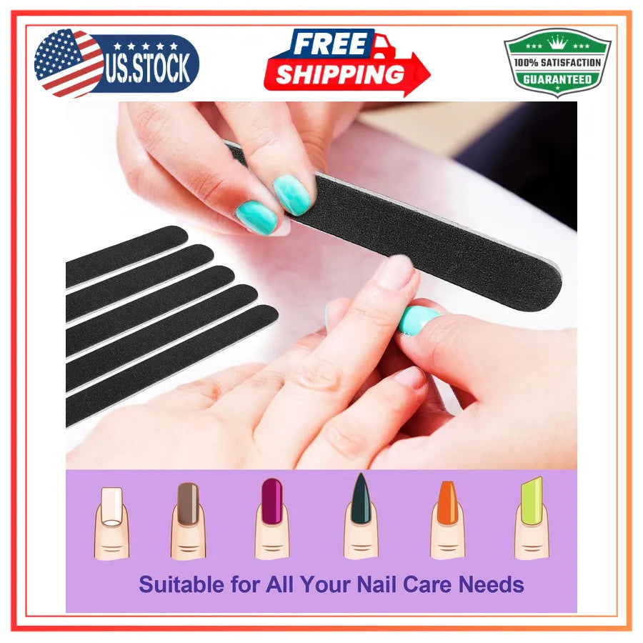 24 Pack Wooden Nail Files 100/180 Grit Dual-Sided Manicure Tools - Black