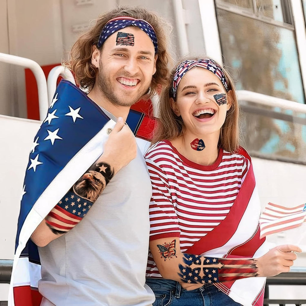 Patriotic Waterproof Temporary Tattoos – 77 Sheets for Independence Day