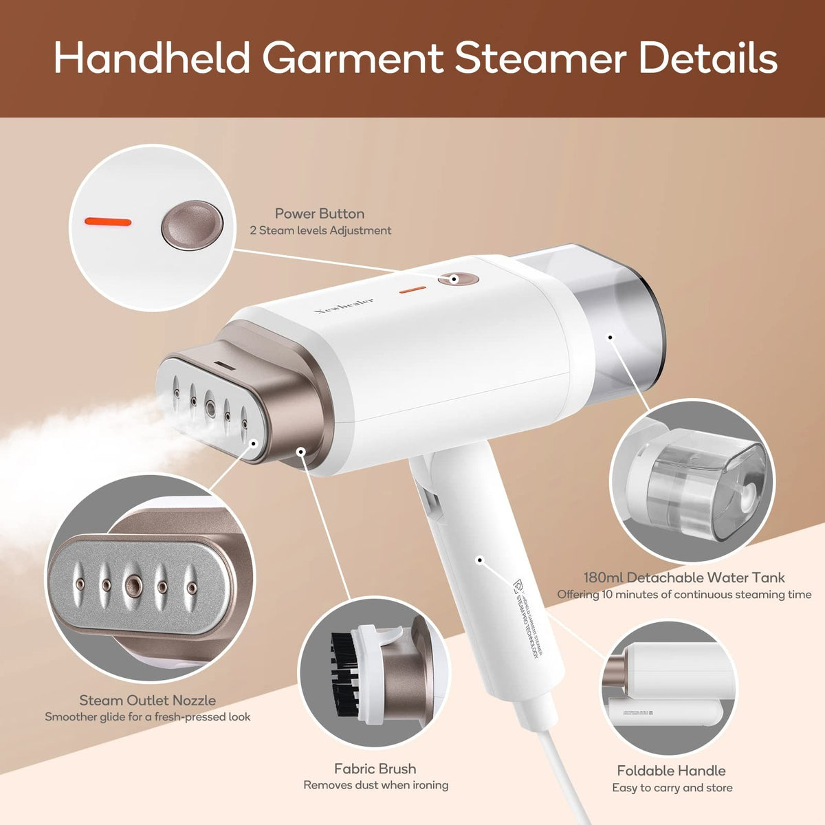 1200W Travel Garment Steamer with Horizontal & Vertical Steam, Foldable Light Portable