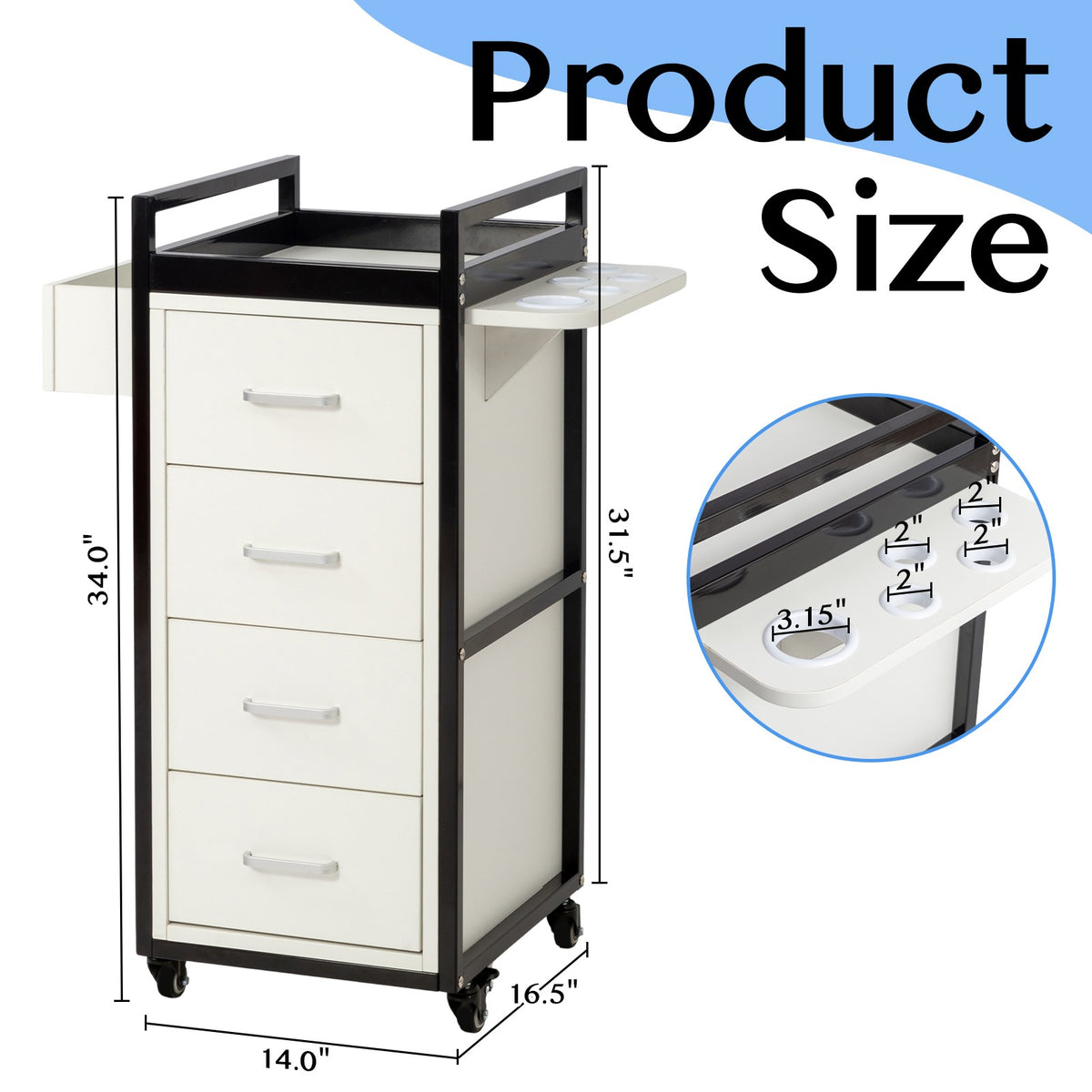 Salon Trolley Cart with 4 Large Drawers & Tool Holders - Mobile Beauty Station