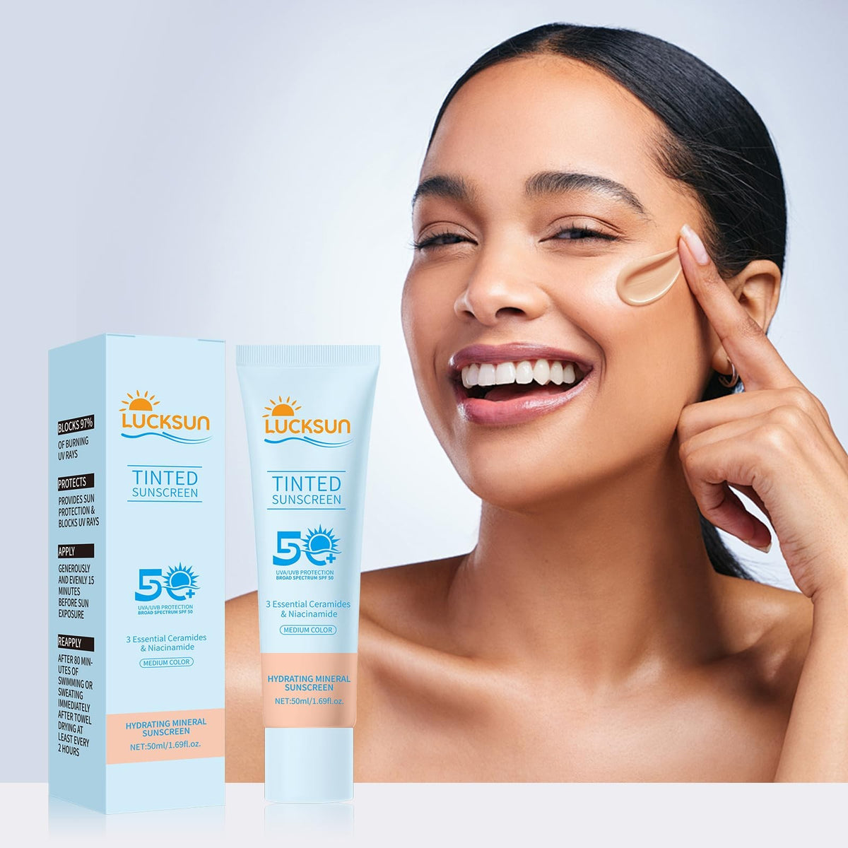 SPF 50 Tinted Sunscreen for Face - Hydrating, Broad Spectrum Sun Protection, 2 Pack
