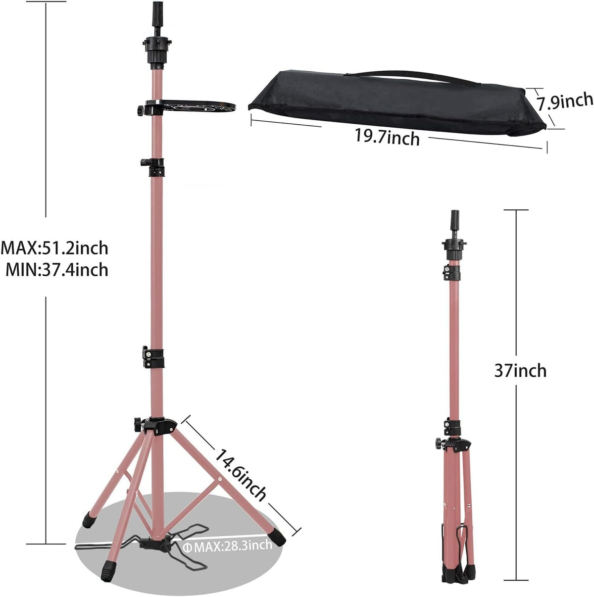 Adjustable Folding Wig Stand Tripod with Foot Panel and Travel Bag