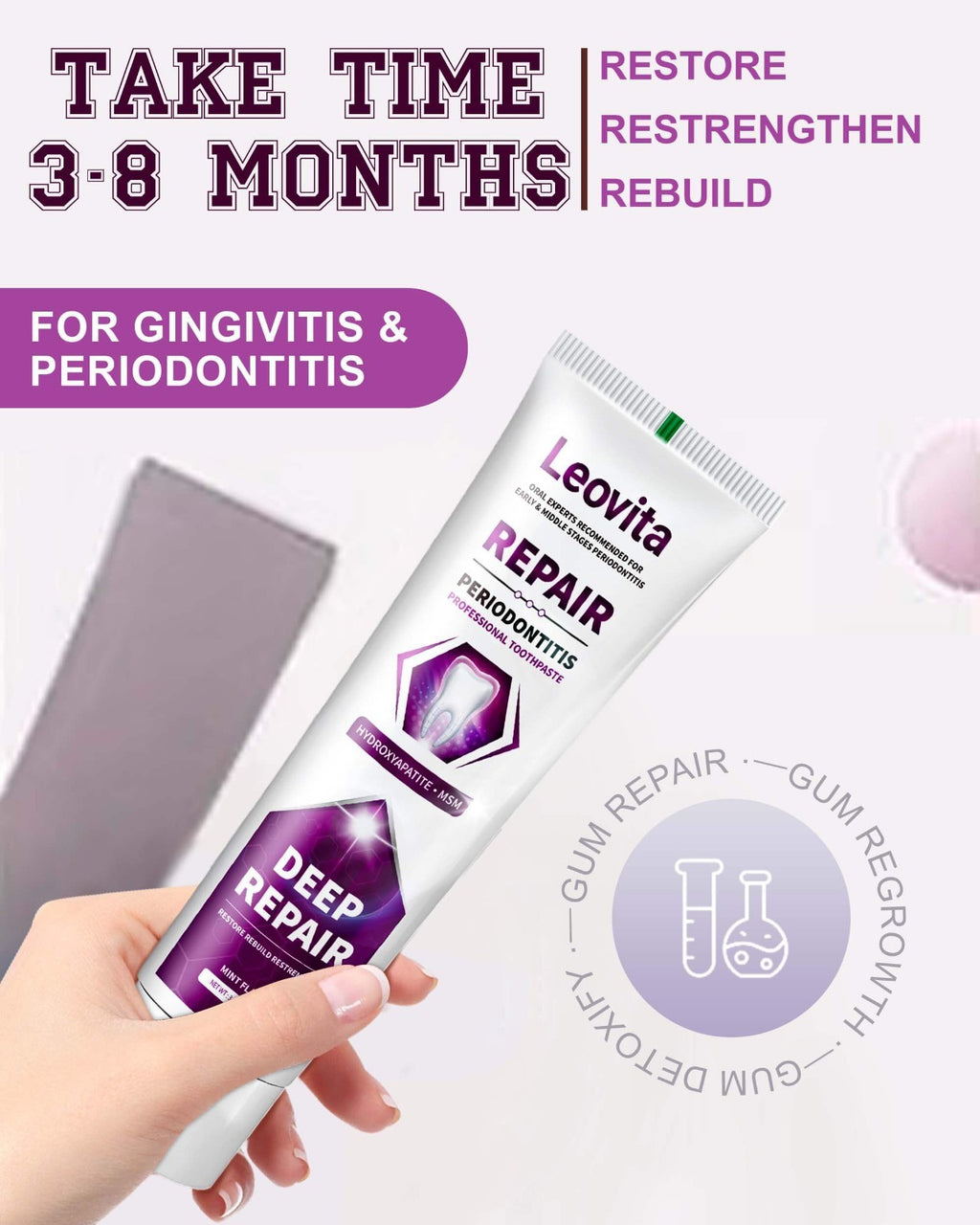 Leovita Gum Repair Toothpaste for Receding Gums & Periodontitis - MSM & Hydroxyapatite