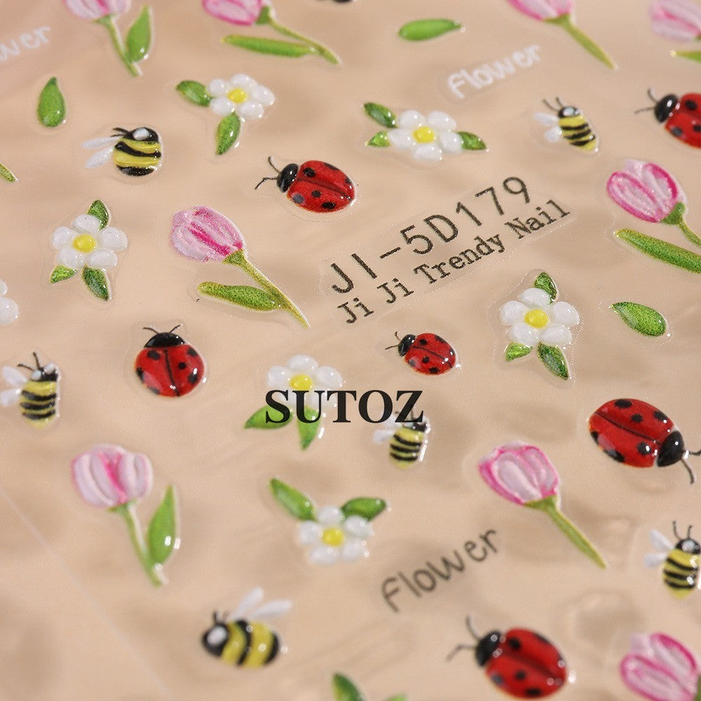 Ladybug Nail Art Stickers 3D Animal Bird Bee Decals for Nails