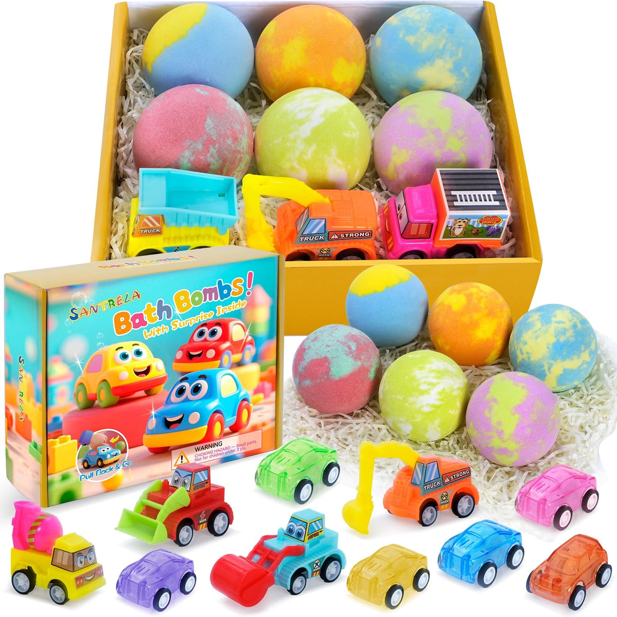 Kids Bath Bombs with Surprise Cars and Toys - 6 Pack Bubble Set