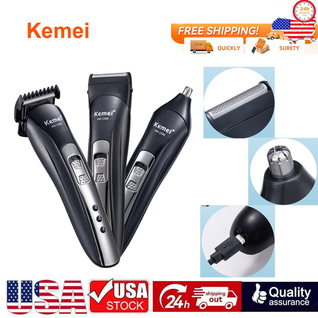 Men Electric Nose Ear Hair Trimmer & Beard Grooming Clipper - Rechargeable