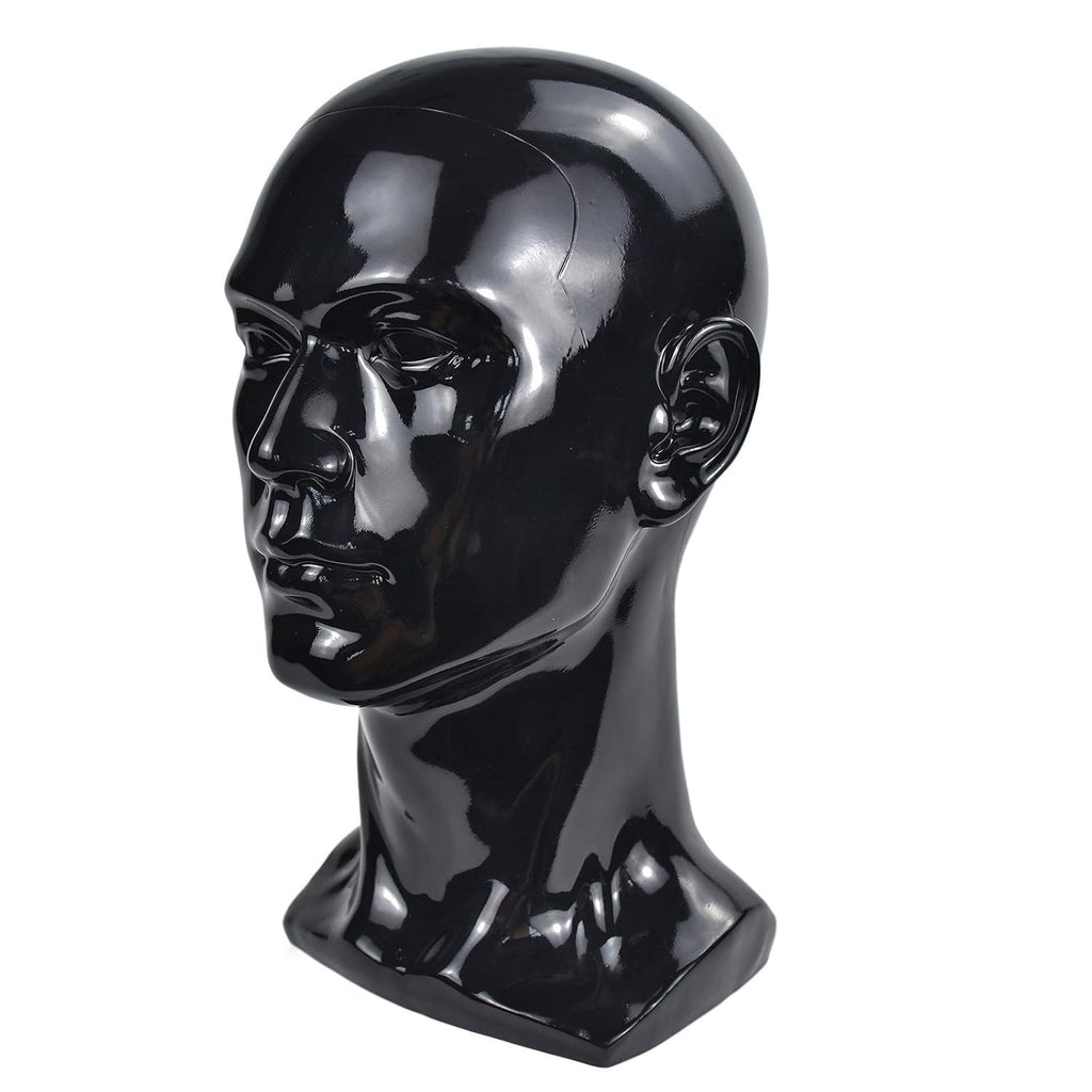 PVC Mannequin Head Black Male Display Stand for Wigs Hats and Accessories