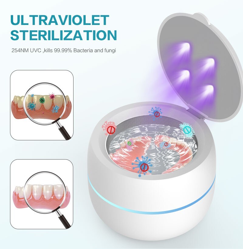 Ultrasonic UV Denture & Retainer Cleaner with LED Sterilization