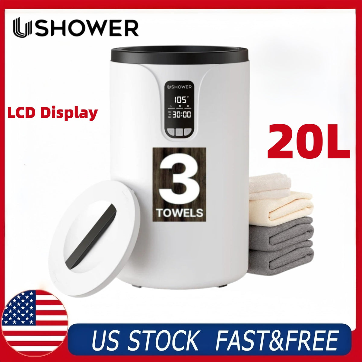 Electric Towel Warmer Bucket with LCD Display 20L Fast Heating & Auto Shut-Off