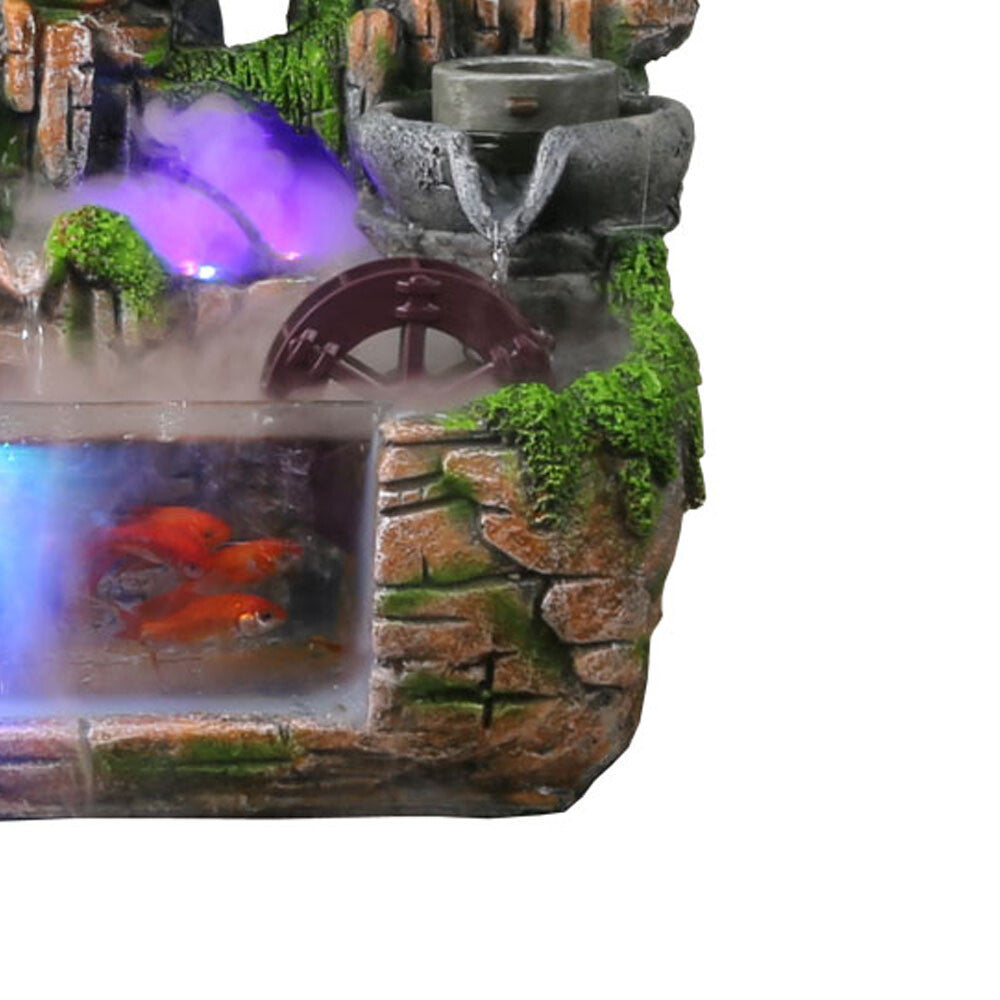 Feng Shui Desktop Rockery Waterfall Fountain with LED Atomizing Effect for Office Decor