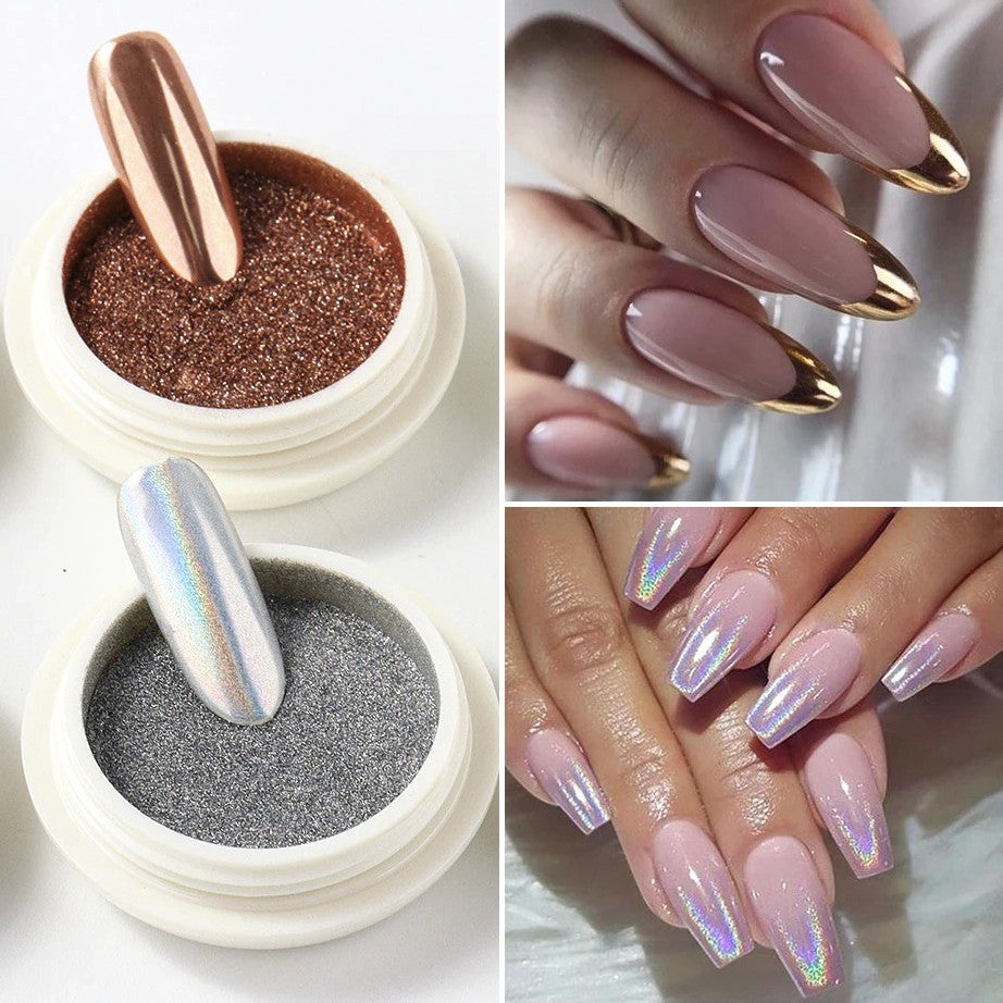 6pcs Chrome Mirror Nail Powder Set Holographic Aurora Metallic Pigments