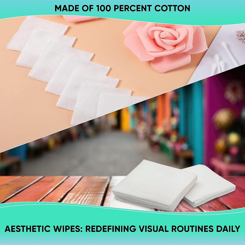 Hypoallergenic Cotton Aesthetic Wipes - 4x4 Inch, 200 Pack for Skin Care