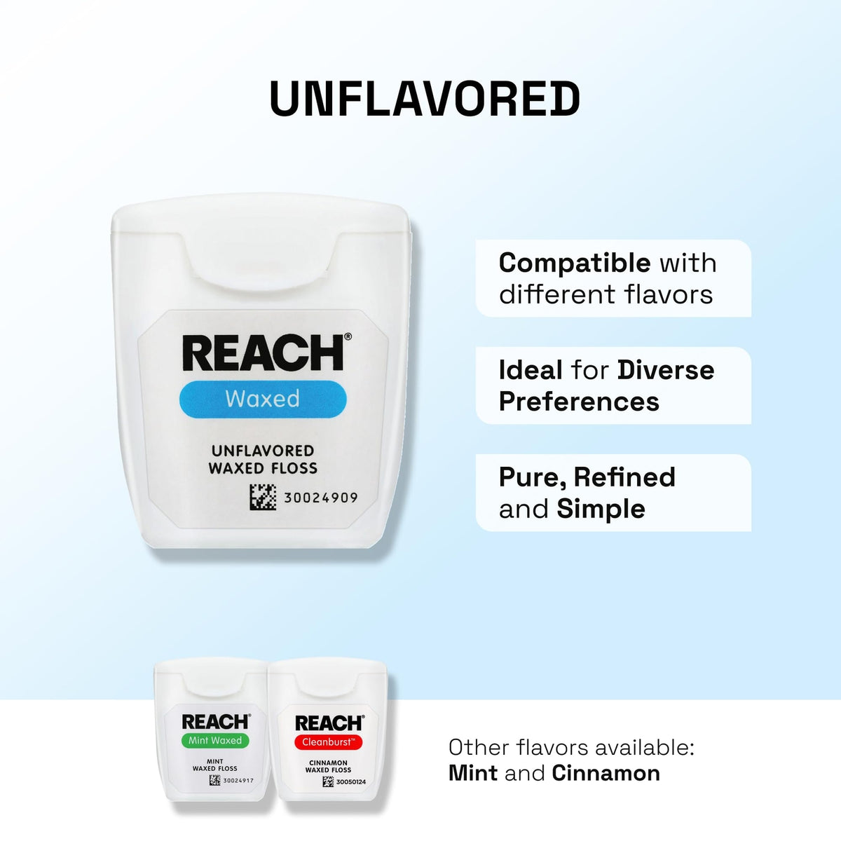 Unflavored Waxed Dental Floss Pack of 6 - Shred Resistant, 165 Feet Each