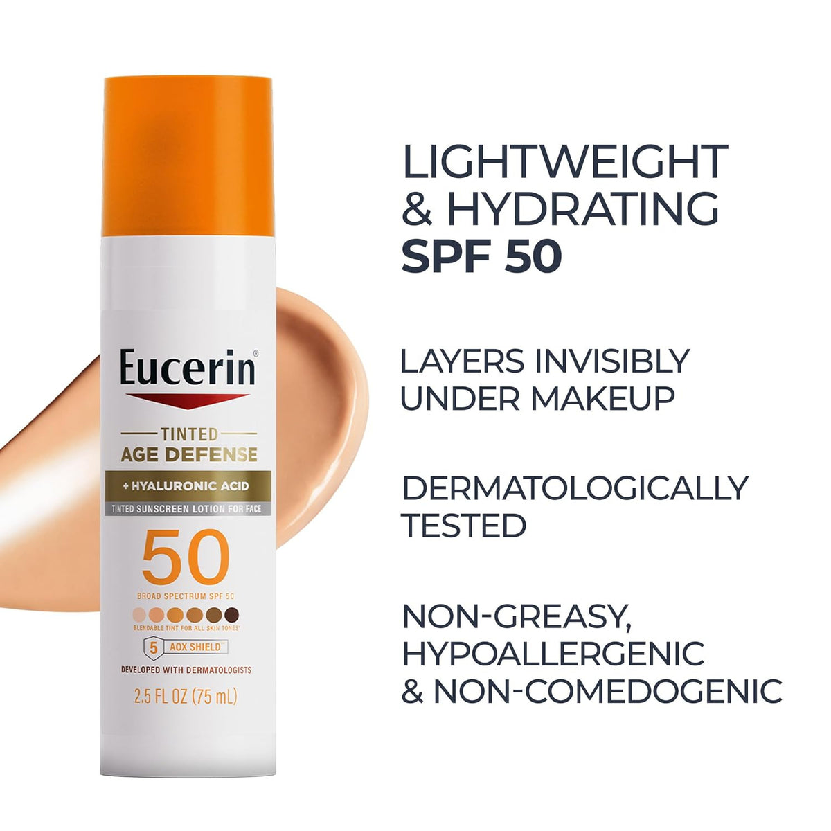 Eucerin Tinted SPF 50 Face Sunscreen Lotion with Hyaluronic Acid 2.5 fl oz