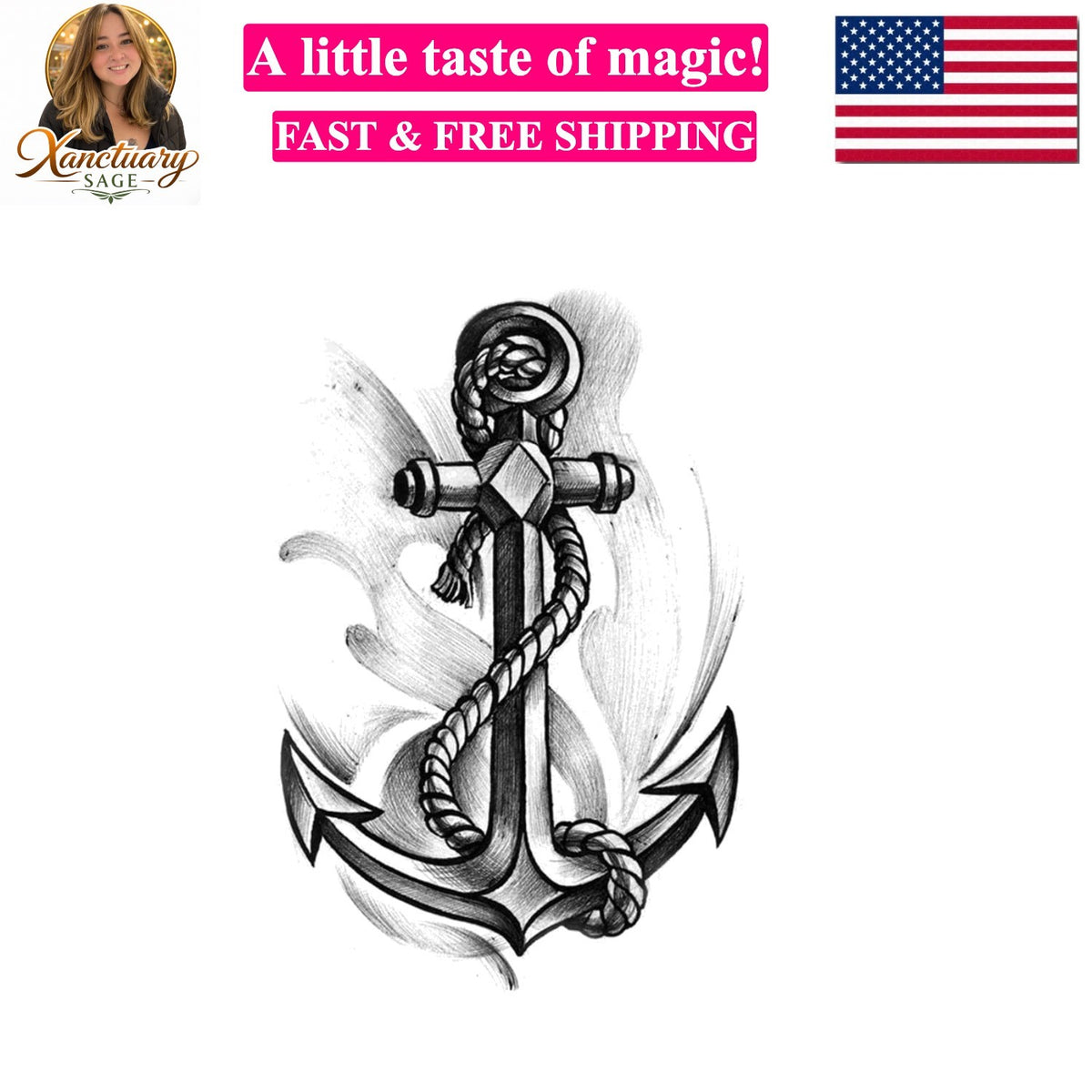 Waterproof Temporary Tattoo Stickers Set of 5 Grey Anchor Ship SF4369