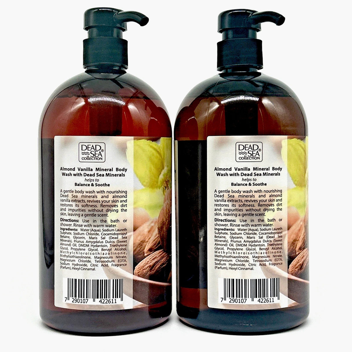 Dead Sea Mineral Body Wash Duo - Almond Vanilla Hydrating 2-Pack, 67.6 oz