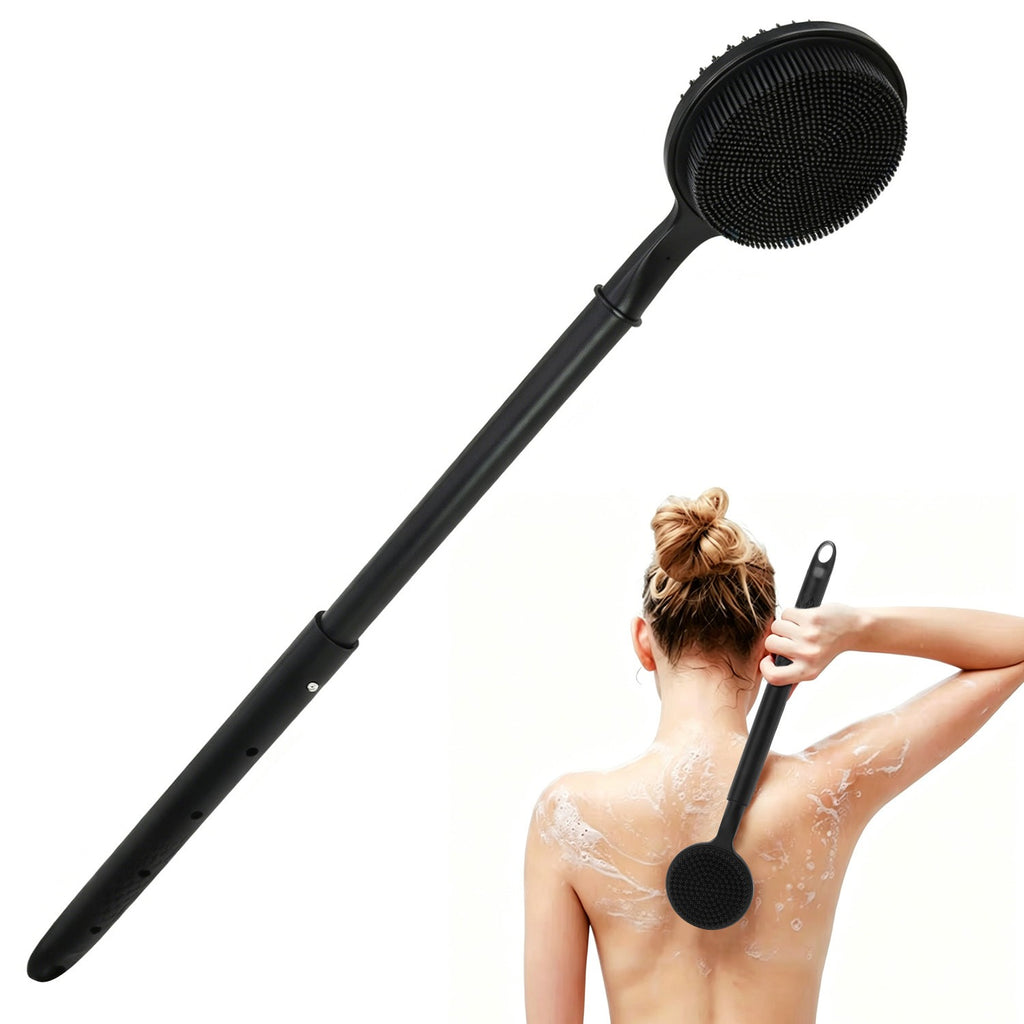 Long Handle Silicone Body Scrubber with Soft Bristles for Shower Exfoliation