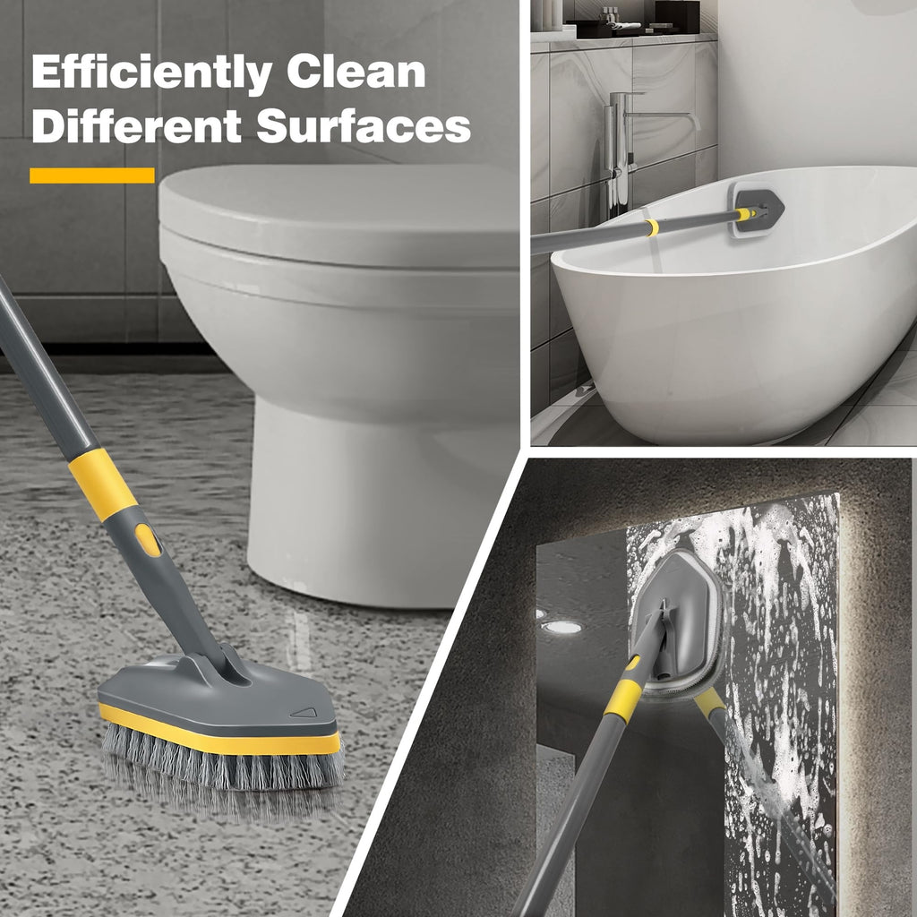Extendable Shower Scrubber with Long Handle 56-Inch 3-in-1 Bathroom Cleaning Brush