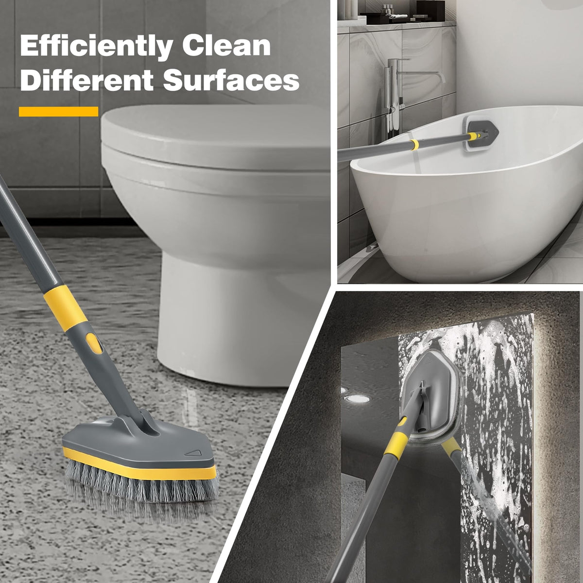 Extendable Shower Scrubber with Long Handle 56-Inch 3-in-1 Bathroom Cleaning Brush