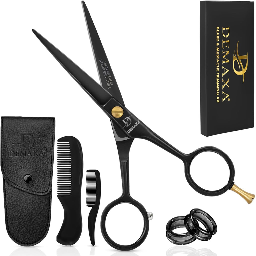 Professional Beard & Mustache Scissors Kit with Combs & Pouch for Men