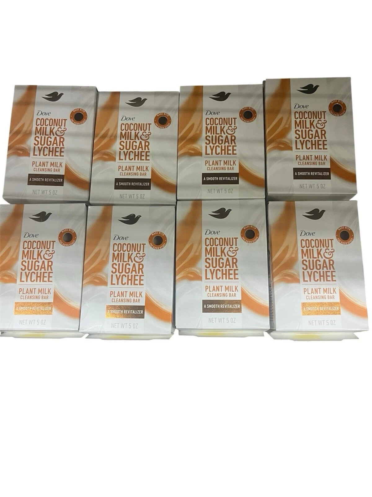 Dove Coconut Milk & Sugar Lychee Plant-Based Cleansing Bar Soap 5 oz (8 Pack)
