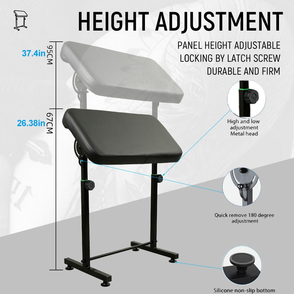 Height-Adjustable Tattoo Armrest Stand with Large Panel and Stable Base