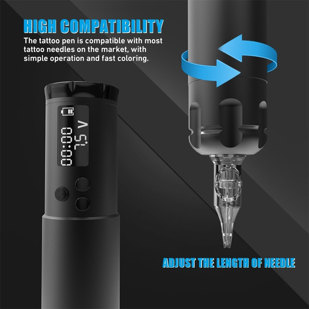 Wireless Rotary Tattoo Pen Kit with 20 Cartridges, 1300mAh Battery