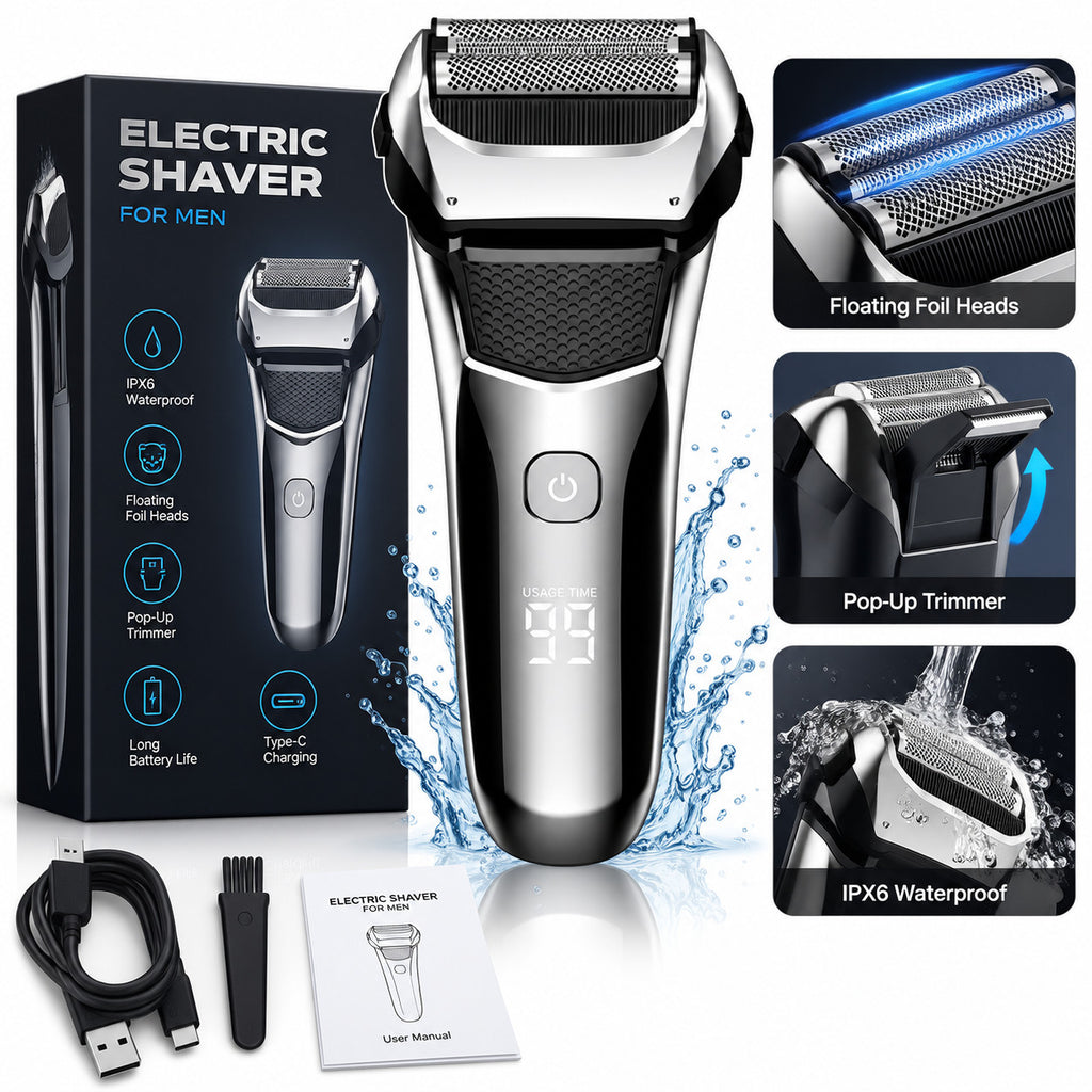 Men's Waterproof Electric Razor - Wet Dry Shaver with Pop-up Trimmer, USB Charging