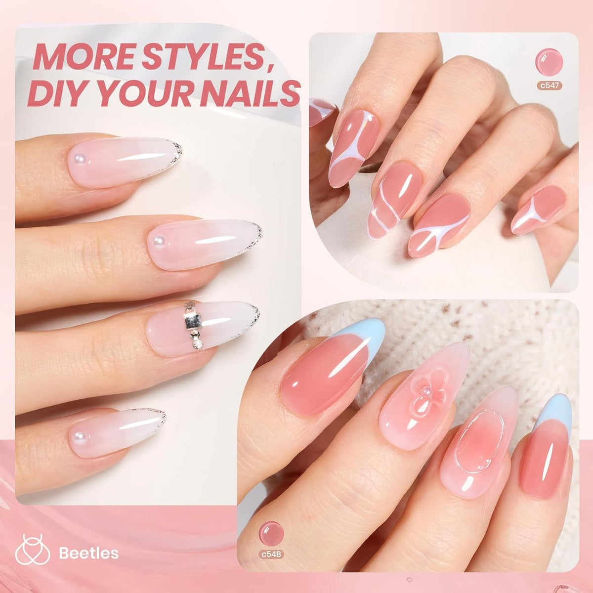 Gel Nail Polish Set - 6 Sheer Milky Pink Nude Jelly Colors for Long-Lasting Manicure