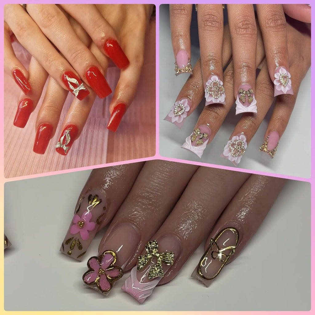Gold Nail Charms and Gems Set for DIY Nail Art - 100 Pieces