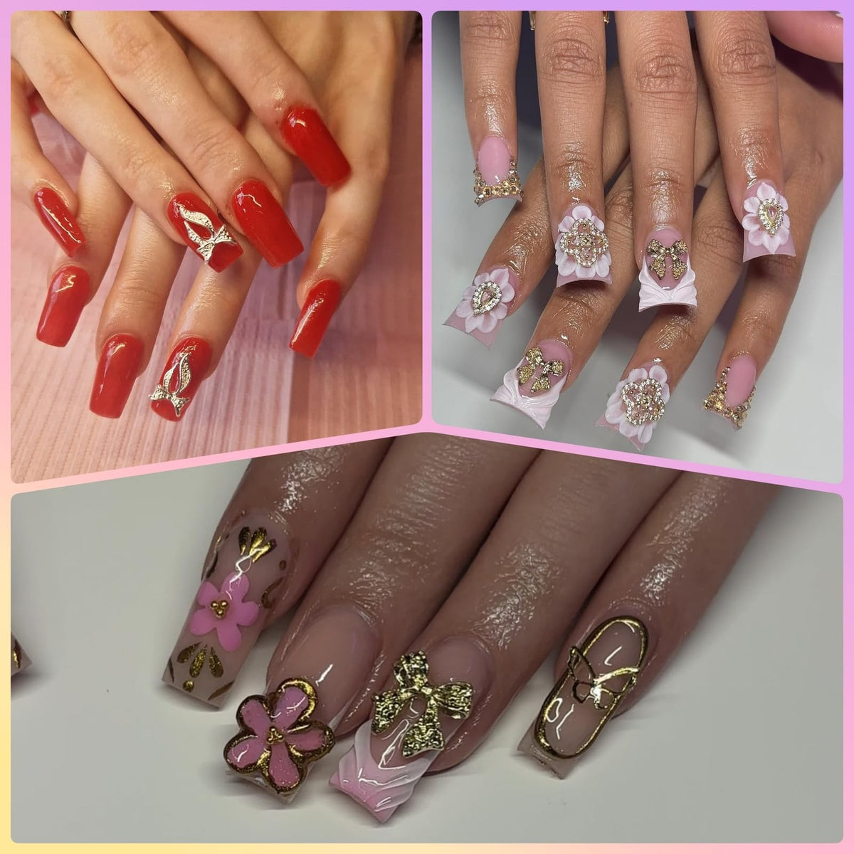 Gold Nail Charms and Gems Set for DIY Nail Art - 100 Pieces