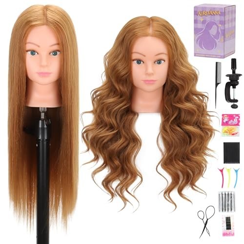 Mannequin Head with 80% Real Human Hair Blonde 26-28 Inch for Cosmetology Training