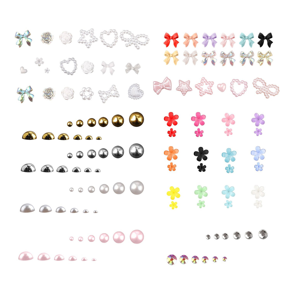 Nail Charms Set with 3D Flowers Gems Pearls Rhinestones DIY Kit