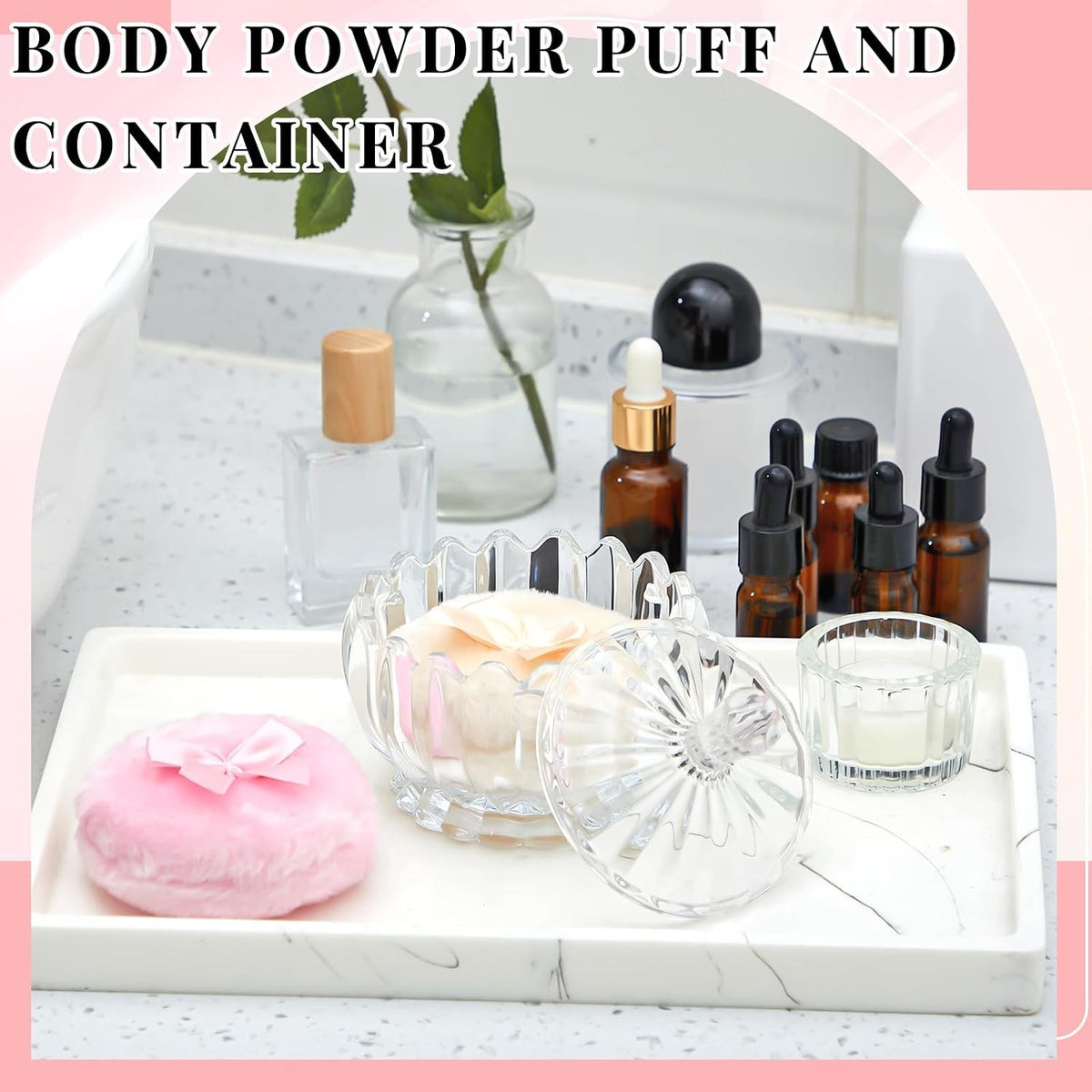 Large Body Powder Puff Set with Crystal-Style Container - 3 Pieces
