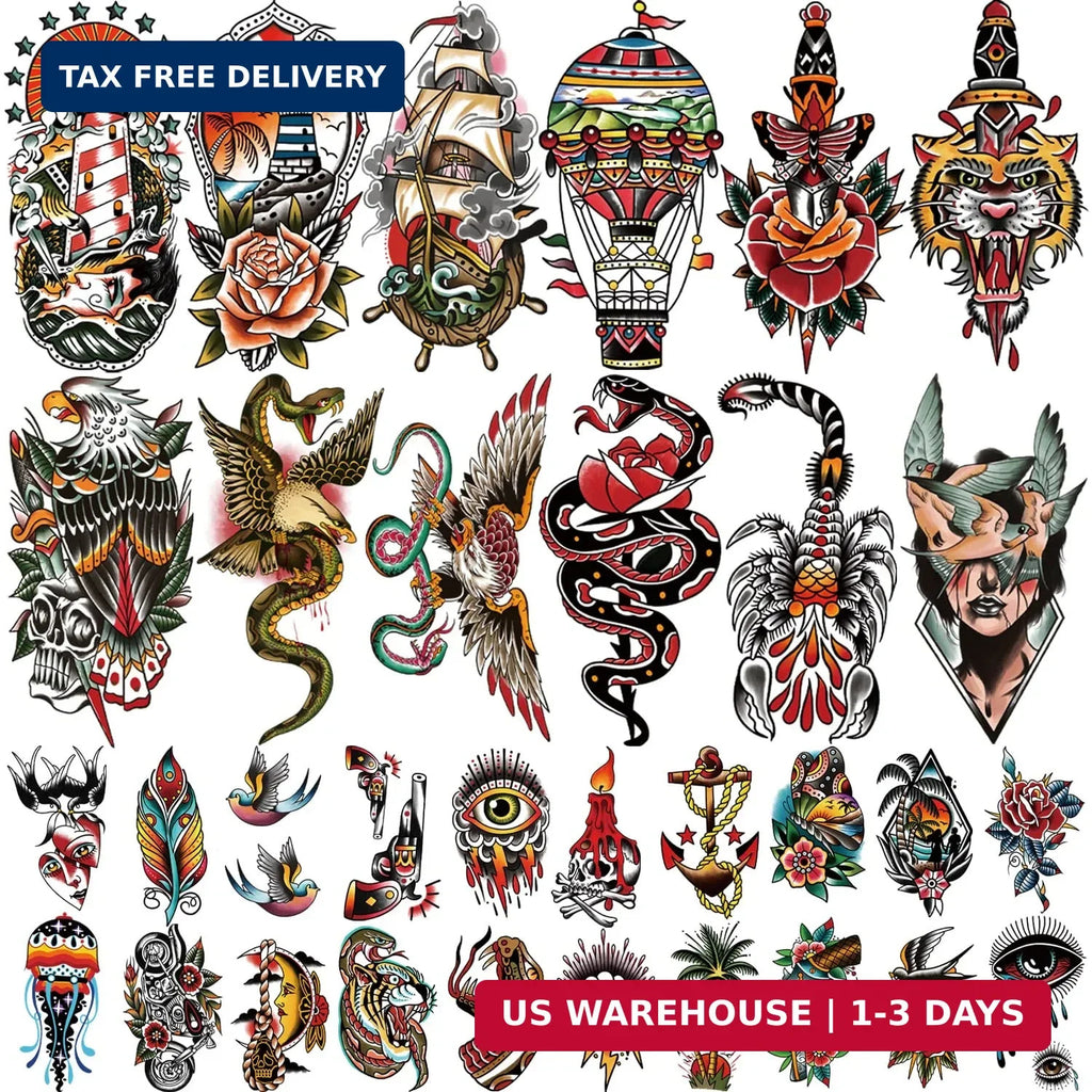 Temporary Tattoos 77 Sheets for Adults – Large & Small Sizes, 500+ Designs