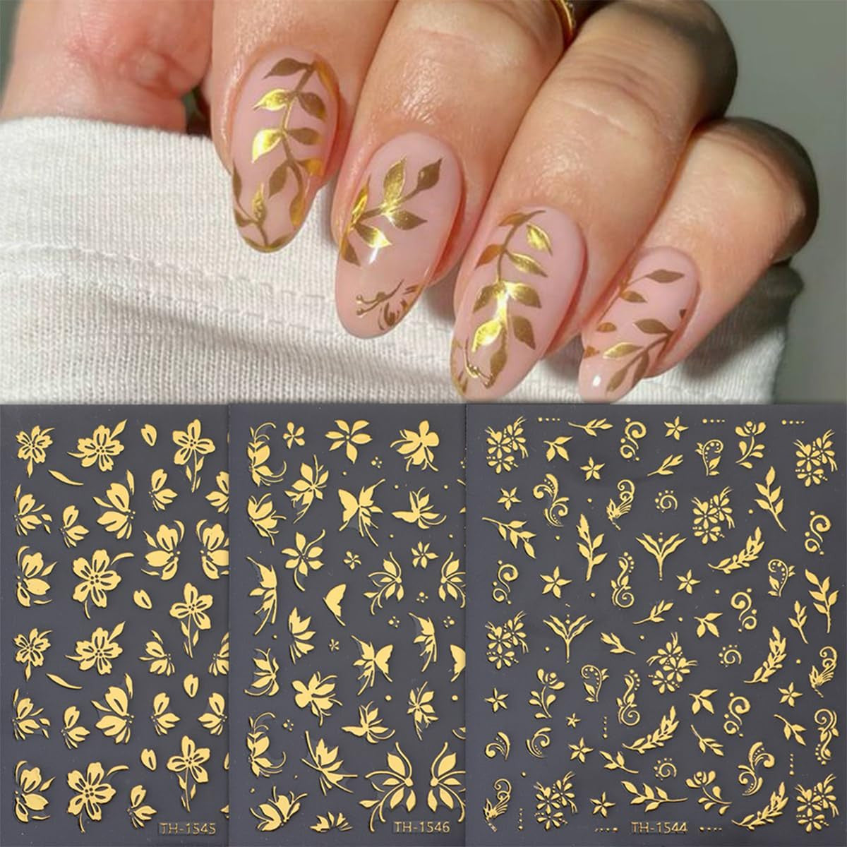 Fall Nail Stickers Set - Gold Leaf Butterfly 3D Self-Adhesive Nail Art Decals