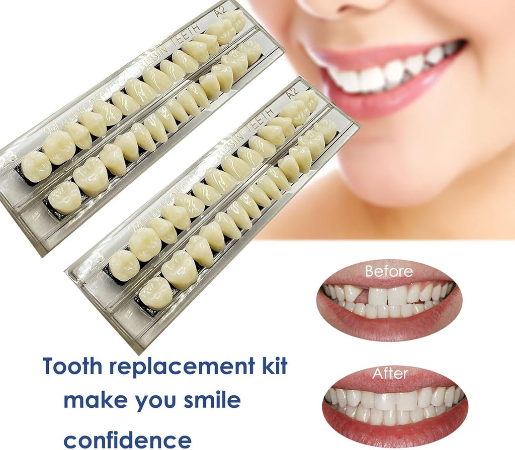 56 Pcs Fake Teeth Set - Dental Resin Upper and Lower Dentures for DIY & Halloween Props