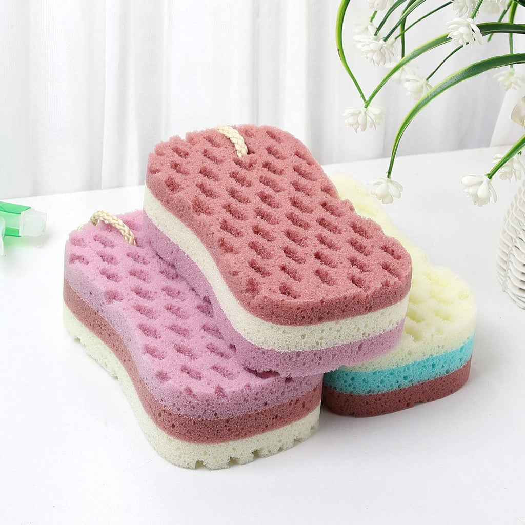 Set of 3 Large Bath Sponges for Women and Men, Loofah Body Scrubbers