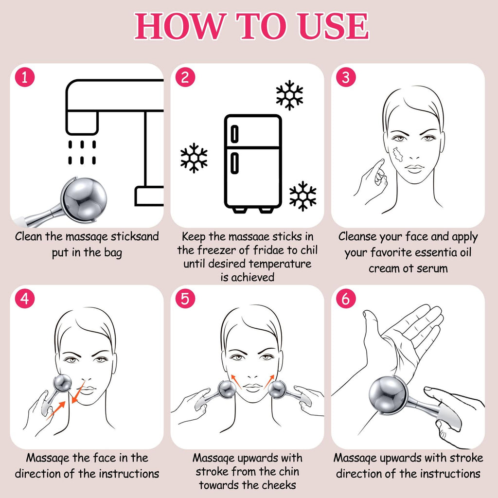 Cryo Face Sticks - 360° Rotating Stainless Steel Ice Globes for Skin Tightening