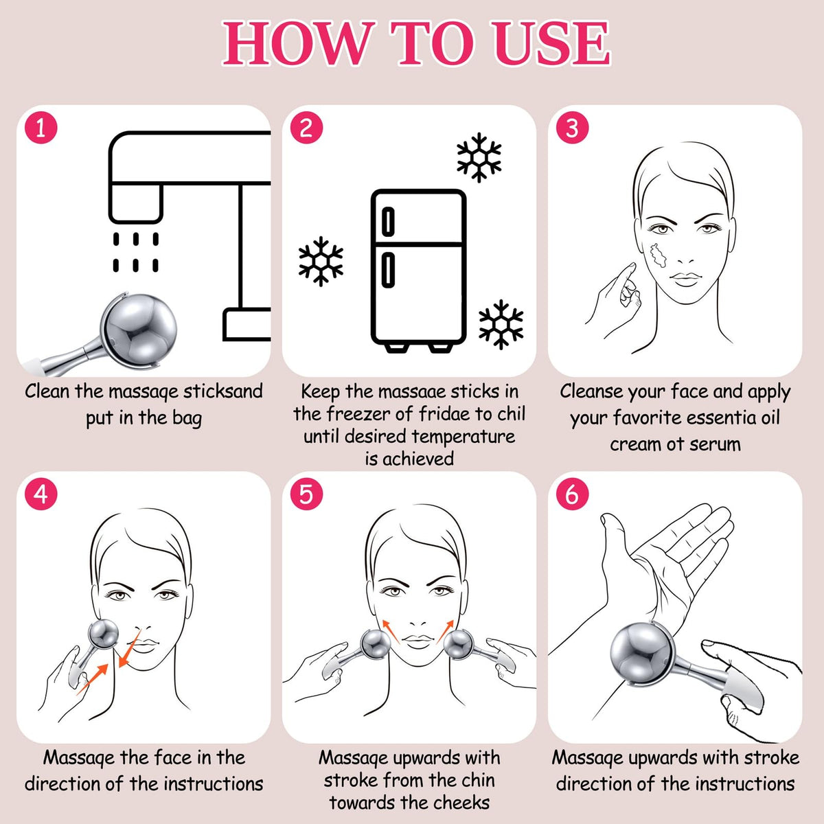Cryo Face Sticks - 360° Rotating Stainless Steel Ice Globes for Skin Tightening