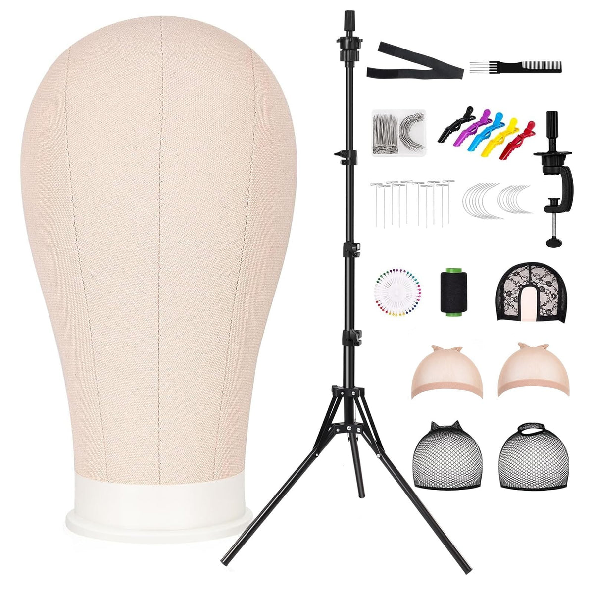 Adjustable 63-Inch Wig Stand Tripod with Mannequin Head for Wig Styling