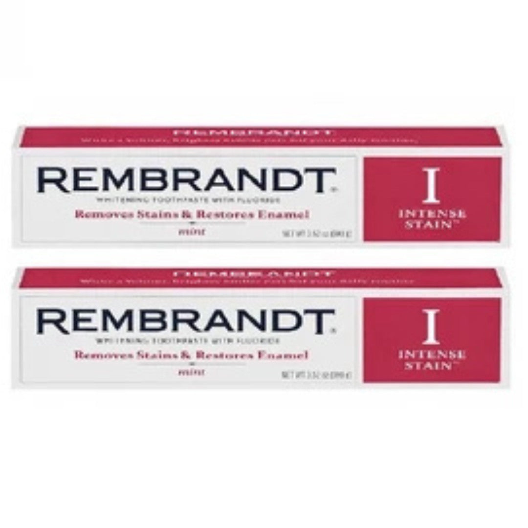 Whitening Toothpaste with Fluoride - Rembrandt Intense Stain Removal, Mint Flavor, 3.5 oz (2 Pack)