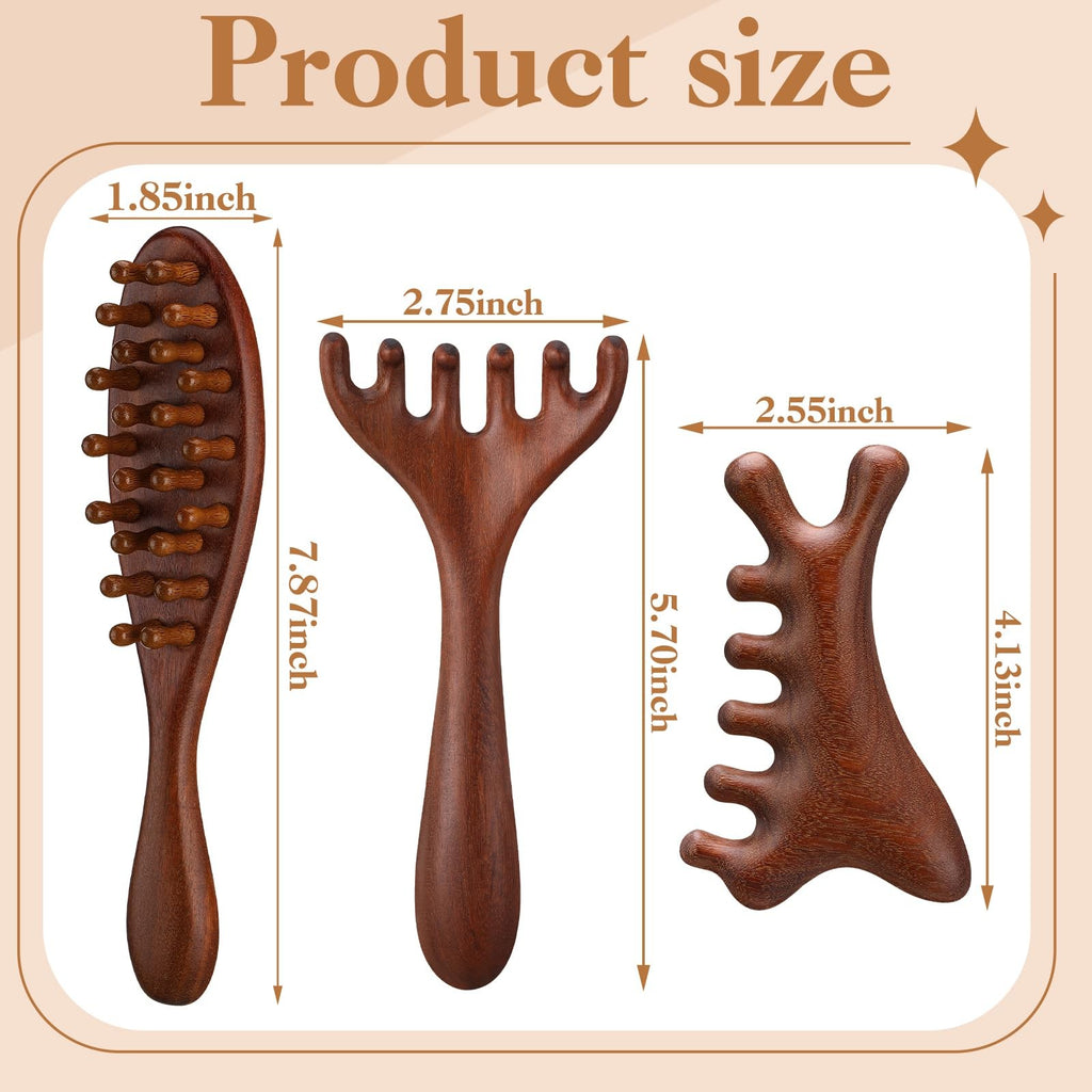 Wooden Scalp Massager Tool & Dreadlock Comb Set - Long Handle, 3 Pack