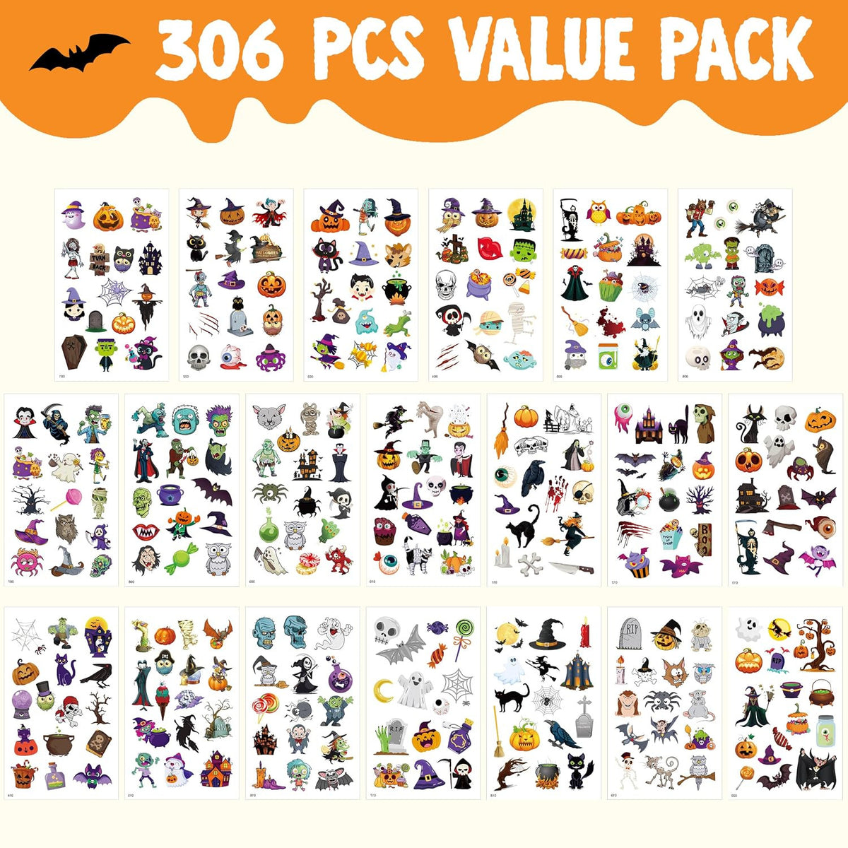 Halloween Glowing Tattoos for Kids 306 PCS – Trick or Treat Party Favors