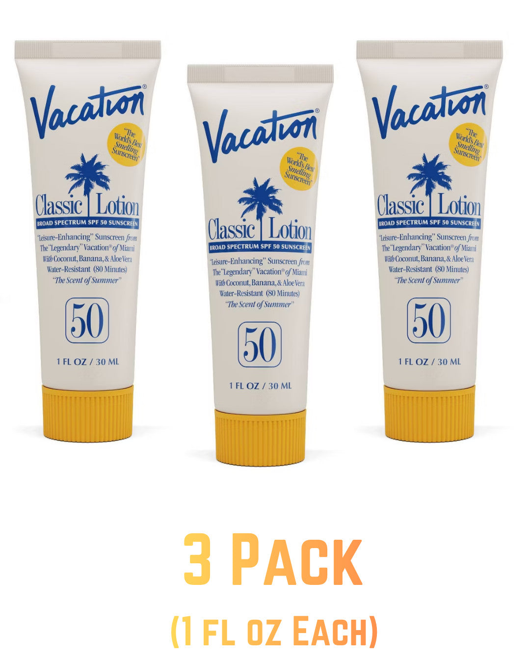 Travel Size Sunscreen Lotion SPF 50 Lot of 3 - Broad Spectrum UV Protection