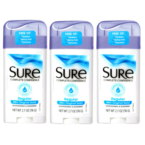 3 Pack Sure Original Solid Anti-Perspirant Deodorant 2.7 Oz - Men & Women Fresh Protection