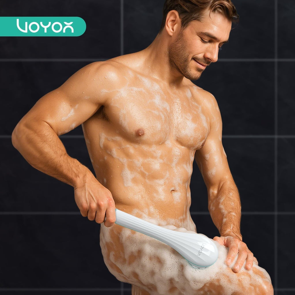 Electric 360-Degree Rotating Exfoliating Body Brush with Long Handle & 4 Attachments
