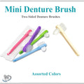 Mini Denture Brush Set - 2-Sided Bristle Dental Cleaning Case in Assorted Colors